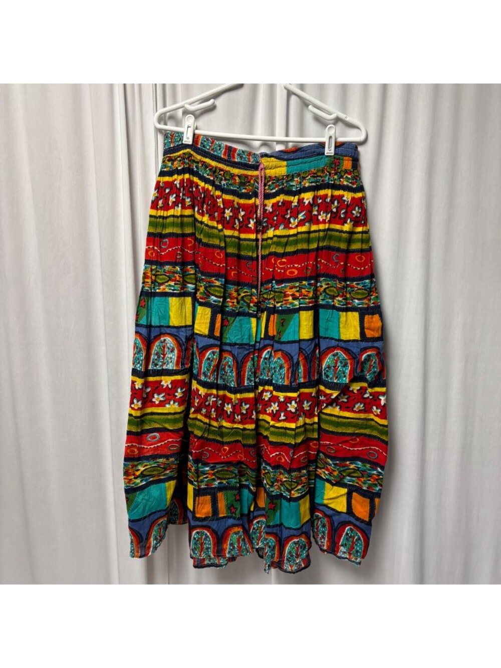 eMieux Cotton Multicolor Boho Festival Maxi Skirt Fits Most Drawstring